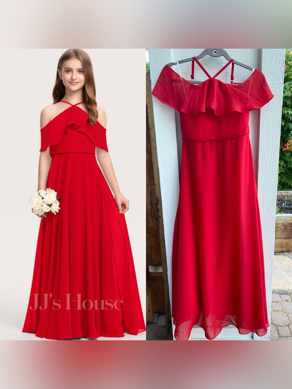 JJ’s House Red Kelli A-line Cascading Ruffles Chiffon Junior Dress 208614 -Sz J8